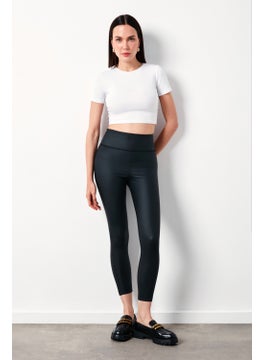 SATEEN High Waist Leather Leggings - Black  - Image 2