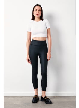 SATEEN High Waist Leather Leggings - Black  - Image 3