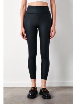 SATEEN High Waist Leather Leggings - Black  - Image 5