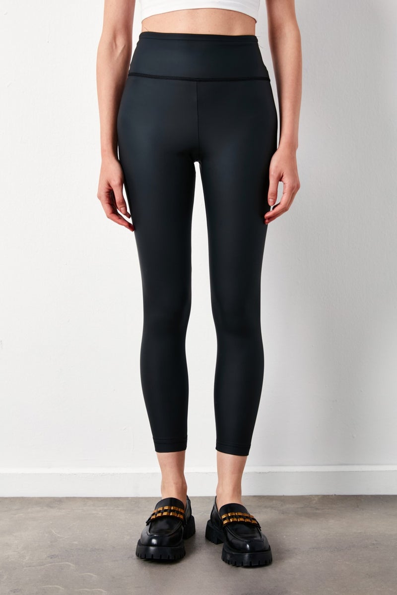 SATEEN High Waist Leather Leggings - Black  - Image 5