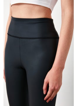 SATEEN High Waist Leather Leggings - Black  - Image 4