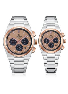 Sveston Emerson Chronograph Quartz Silver Stainless Steel Couple Set Watch SV 9386  - Image 1