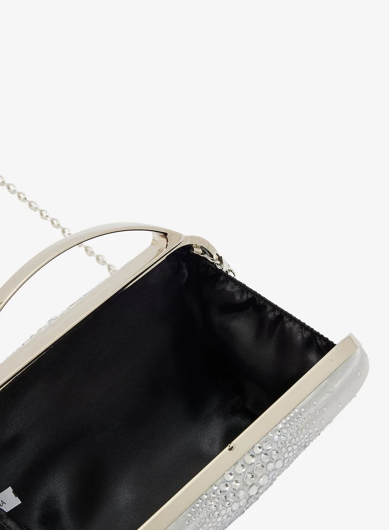 Ella Limited Edition Silver Diamante Clutch With Metal Handle for Women | Best Price UAE