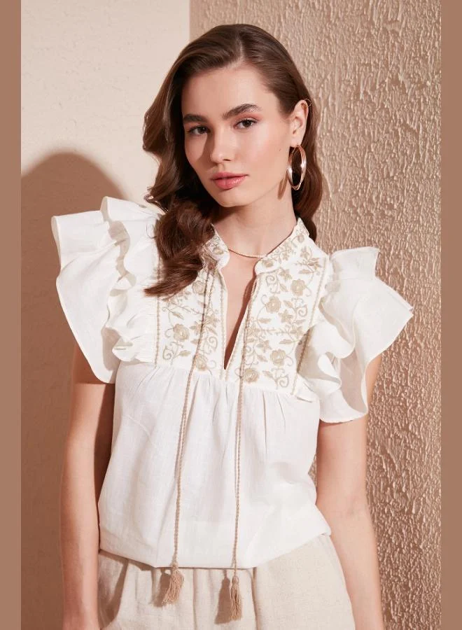 ليلا بلوزة قطنية ليلى مطرزة بقصة عادية للنساء