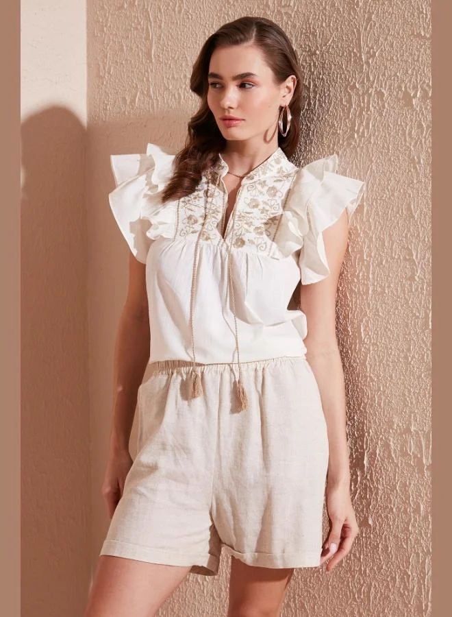 ليلا بلوزة قطنية ليلى مطرزة بقصة عادية للنساء