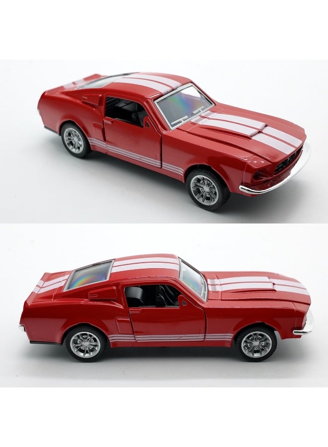 هالامودو مقياس 1:32 فورد شيلبي موستانج موستانج موديل سبائك السيارات الكلاسيكية، لعبة سيارة ذات عضلات مع أبواب مفتوحة، سبيكة زنك دي -كاست لعبة سحب الظهر، هدية زينة للأولاد والفتيات، لعبة أطفال قابلة للتحويل، أحمر/أبيض، 13.5*4.5*3.5 سم - Image 5