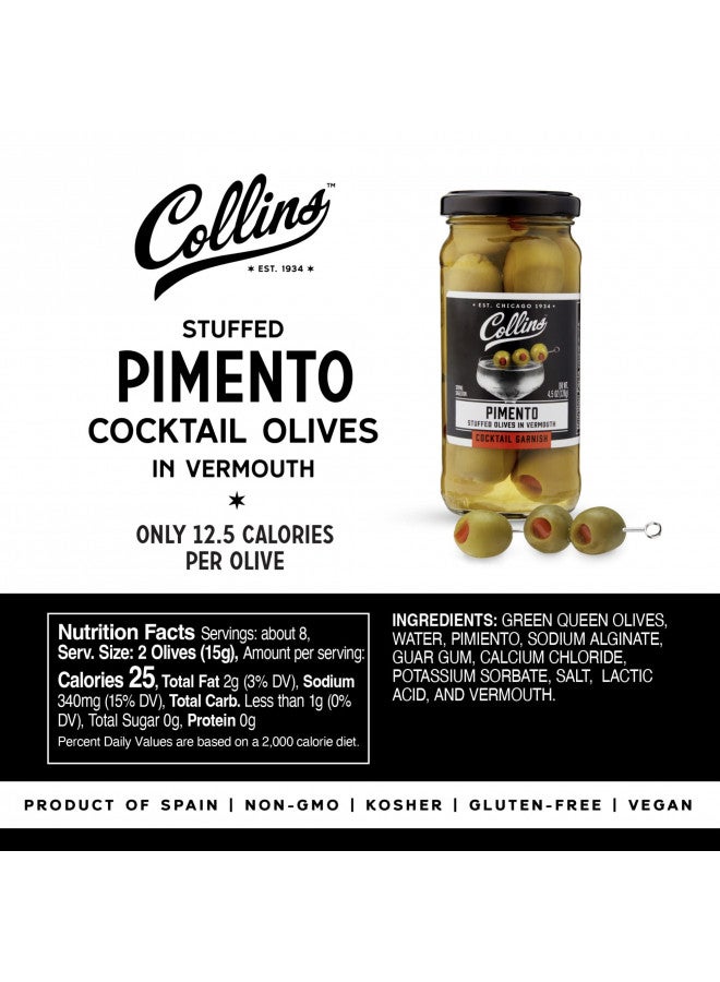 Collins Gourmet Vermouth Pimento Olives | Premium Garnish for Cocktails, Martinis, Drinks, Salads, Snack Trays, Charcuterie, and Cheese Spreads, 5oz - Image 3