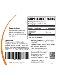 BULKSUPPLEMENTS.COM Psyllium Husk Capsules Fiber Supplement For Digestive Support Vegan Unflavored Gluten Free 2 Capsules Per Serving 4Month Supply (240 Veg Capsules)  - Image 3
