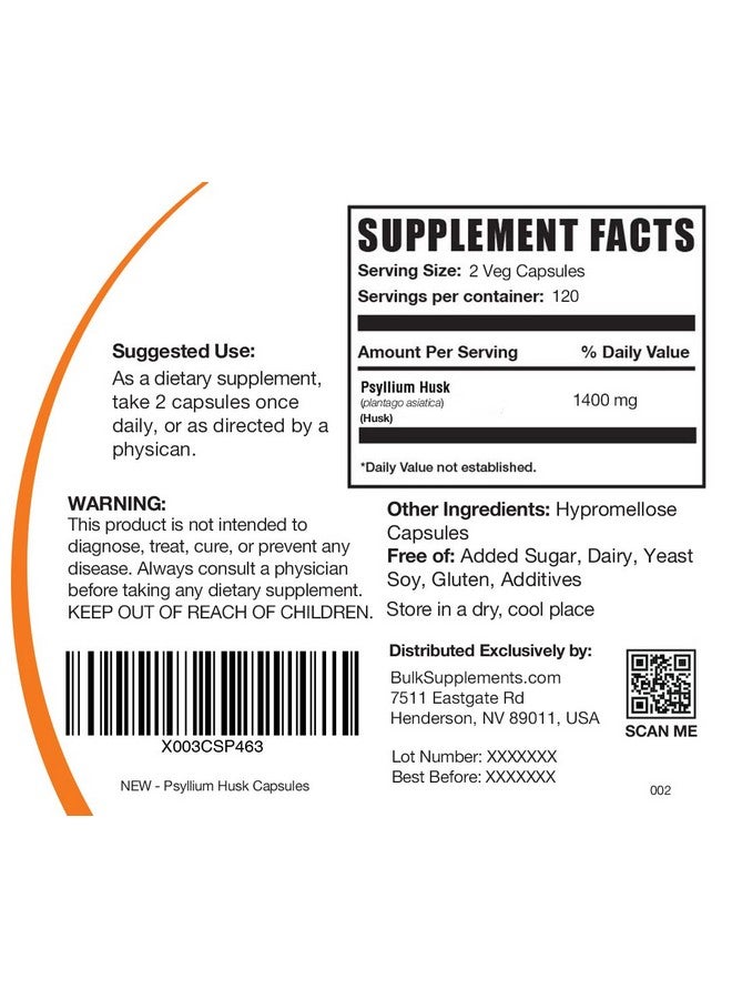 BULKSUPPLEMENTS.COM Psyllium Husk Capsules Fiber Supplement For Digestive Support Vegan Unflavored Gluten Free 2 Capsules Per Serving 4Month Supply (240 Veg Capsules) - Image 3