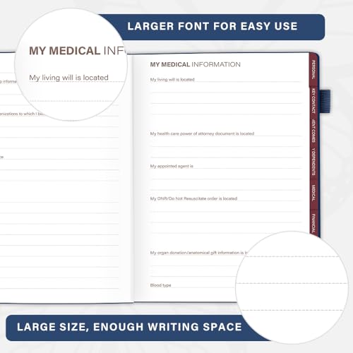 Molekaus End of Life Planner: Estate Planning Organizer with Tabs - End of Life Organizer for Final Arrangements & Important Affairs with Large Print - 120GSM Thick Paper - 7'' x 10'' (Blue) - Image 4