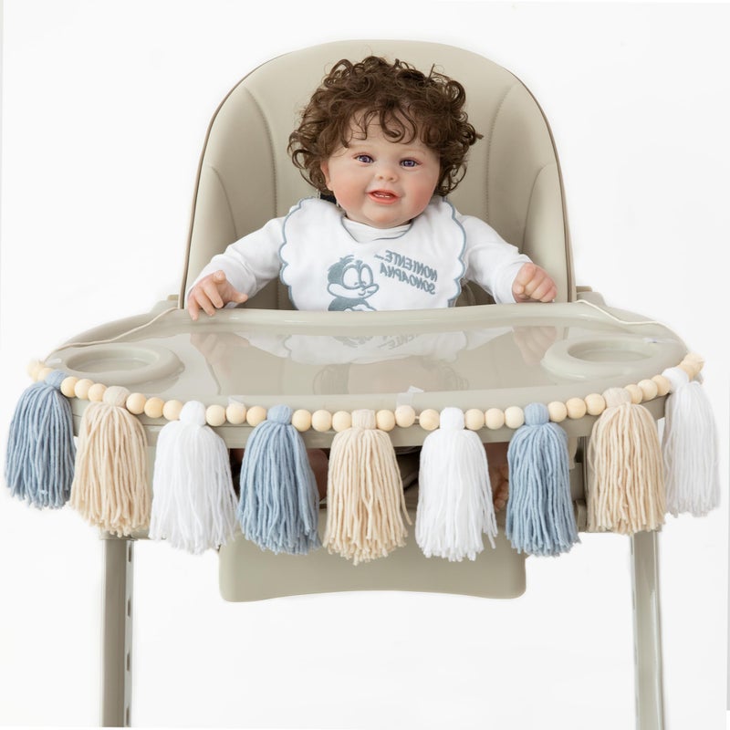 DCJHFJ Boho Yarn Tassel Garland Banner with Wood Beads Blue and White Wall Hanging for Baby Shower Kids Bedroom Nursey Decor - Image 3