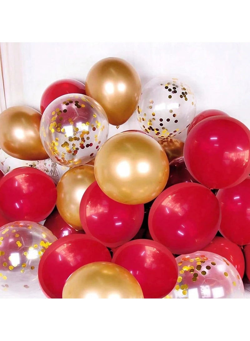 Graduation Decorations Set of Gold and Red Latex Balloons and Confetti Balloons. The set contains 50 balloons with a gold ribbon. Suitable for birthday, engagement and anniversary parties. - Image 2