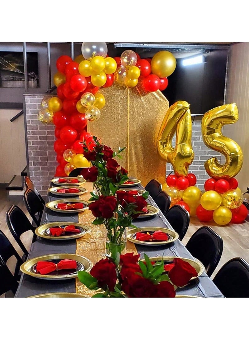 Graduation Decorations Set of Gold and Red Latex Balloons and Confetti Balloons. The set contains 50 balloons with a gold ribbon. Suitable for birthday, engagement and anniversary parties. - Image 3