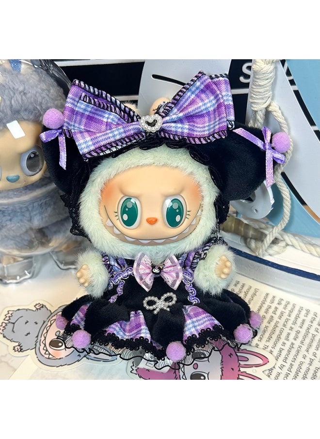Labubu Sitting Party Doll Clothes Generation II Blind Box Labubu Doll Clothes Ragcloth Clothes Plush Vinyl Face-Specification:First And Second Generation Universal (doll Not Included) - Standard Outfit-Color:Little Lomi (headwear + Suspender Skirt)  - Image 1
