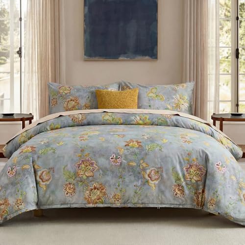 Cozaline 100% Cotton Duvet Cover Queen Size Farmhouse Boho Duvet Cover Set with Zipper Closure & Corner Ties, 3-Piece Ultra Soft & Breathable Bedding Set for All Seasons - Image 1