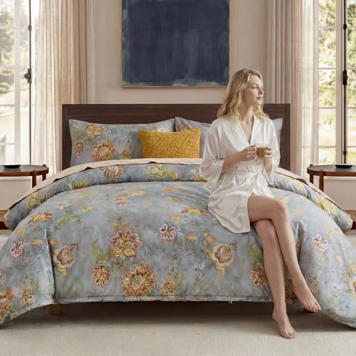 Cozaline 100% Cotton Duvet Cover Queen Size Farmhouse Boho Duvet Cover Set with Zipper Closure & Corner Ties, 3-Piece Ultra Soft & Breathable Bedding Set for All Seasons - Image 3
