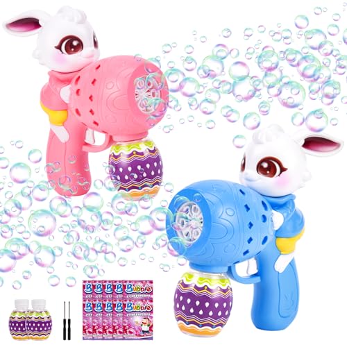 FIALAME Easter Bunny Bubble Gun for Kids 2 Pack Rabbit Bubble Machine Kit for Toddlers Easy OneButton Operation Easter Basket Stuffers Gift - Image 1