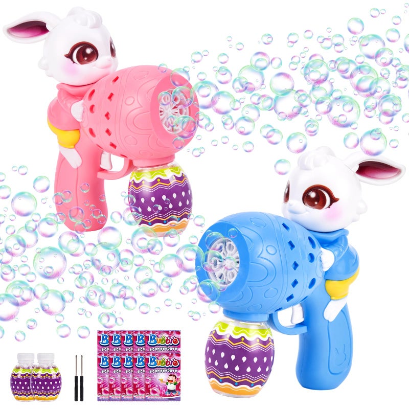 FIALAME Easter Bunny Bubble Gun for Kids 2 Pack Rabbit Bubble Machine Kit for Toddlers Easy OneButton Operation Easter Basket Stuffers Gift - Image 3