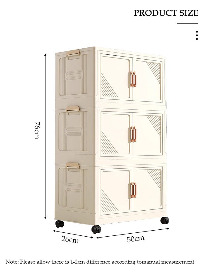 DUNISO 3 Tier Plastic Storage Organizer Foldable Storage Box Stackable Storage Bins with Lids and Wheels Closet Organizers Storage Cabinet for Clothes Toys Books 50cm Wide Collapsible Container for Home Office and Outdoor - Image 2