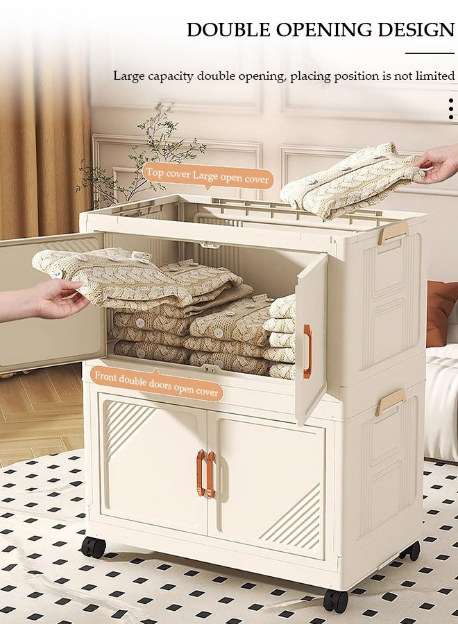 DUNISO 3 Tier Plastic Storage Organizer Foldable Storage Box Stackable Storage Bins with Lids and Wheels Closet Organizers Storage Cabinet for Clothes Toys Books 50cm Wide Collapsible Container for Home Office and Outdoor - Image 4