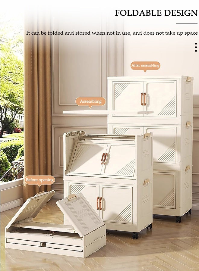 DUNISO 3 Tier Plastic Storage Organizer Foldable Storage Box Stackable Storage Bins with Lids and Wheels Closet Organizers Storage Cabinet for Clothes Toys Books 50cm Wide Collapsible Container for Home Office and Outdoor - Image 3