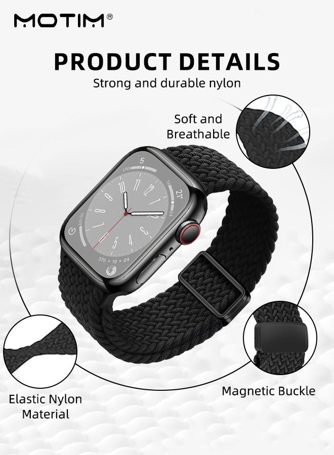Motim 2 Pcs Strap for Apple iWatch Series 11/10 46mm, Magnetic Wristband Adjustable Nylon Braided Band Black and Blue - Image 3