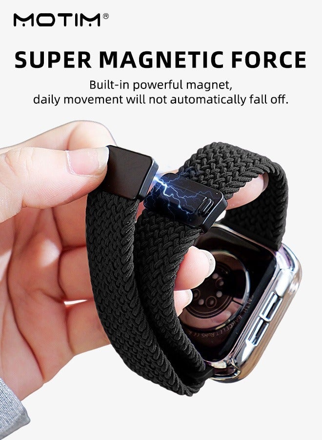 Motim 2 Pcs Strap for Apple iWatch Series 11/10 46mm, Magnetic Wristband Adjustable Nylon Braided Band Black and Blue - Image 2