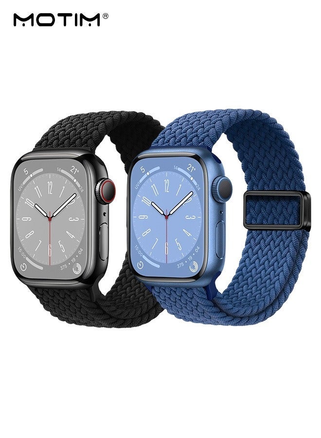 Motim 2 Pcs Strap for Apple iWatch Series 11/10 46mm, Magnetic Wristband Adjustable Nylon Braided Band Black and Blue - Image 1