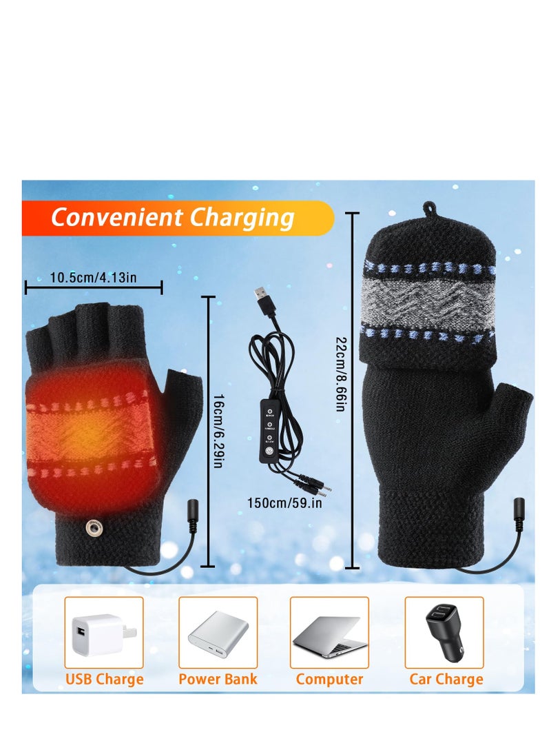 USB Heated Gloves for Men and Women - Winter Electric Fingerless Touchscreen Gloves with 3 Adjustable Heat Settings, Washable Knitting Design for Full & Half Hand Warmth, Perfect for Laptop Use. - Image 5