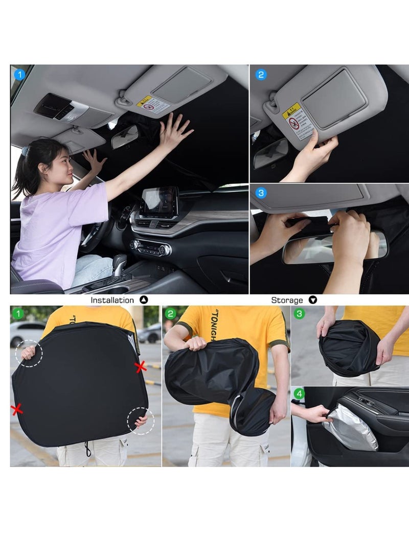 Yuwell Foldable Car Windshield Sunshade Front Windshield Reflective Protector Top Blocks UV Rays And Sun Heat Protection Keeps Vehicle Cooler During Hot Sunny Days 153X70CM  - Image 5
