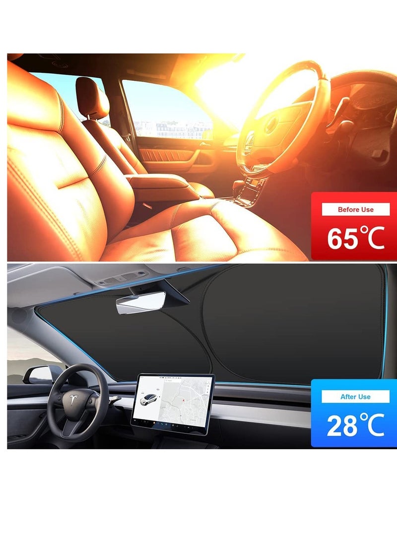 Yuwell Foldable Car Windshield Sunshade Front Windshield Reflective Protector Top Blocks UV Rays And Sun Heat Protection Keeps Vehicle Cooler During Hot Sunny Days 153X70CM  - Image 4