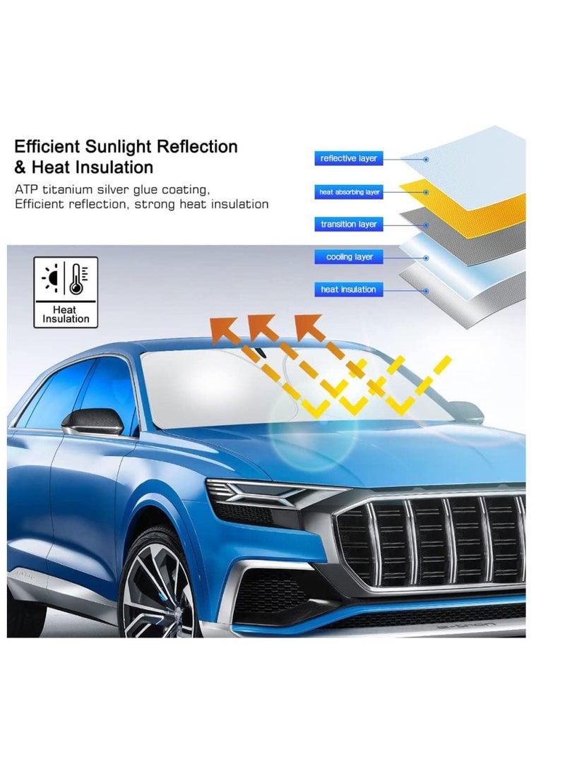 Yuwell Foldable Car Windshield Sunshade Front Windshield Reflective Protector Top Blocks UV Rays And Sun Heat Protection Keeps Vehicle Cooler During Hot Sunny Days 153X70CM  - Image 2