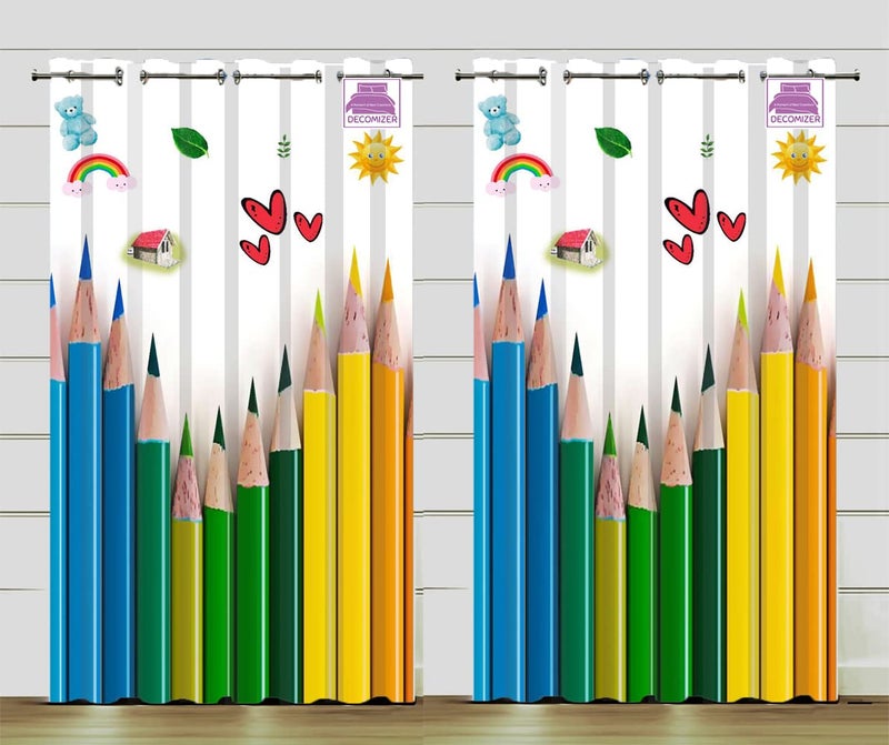 DECOMIZER DECOMIZER Color Pencil Printed Kids Curtains for Kids Room Nursery Bedroom Playroom 2 Panels 4x5 Feet Cute Curtain for Kids Room Kids Curtain Printed Curtain Window Curtain  - Image 1