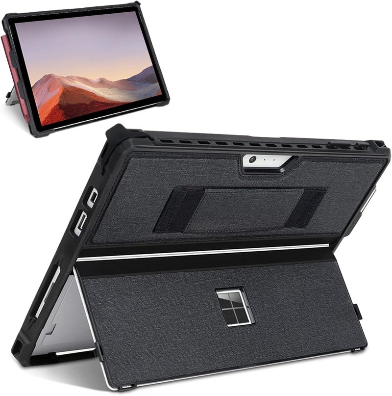 SSSÂ·GRGB Case for 12.3" Microsoft Surface Pro 7+/7/6/5/4/LTE Protective Rugged Cover Case, with Stylus Pen Holder and Hand Strap, Compatible with Type Cover Keyboard, Black - Image 1