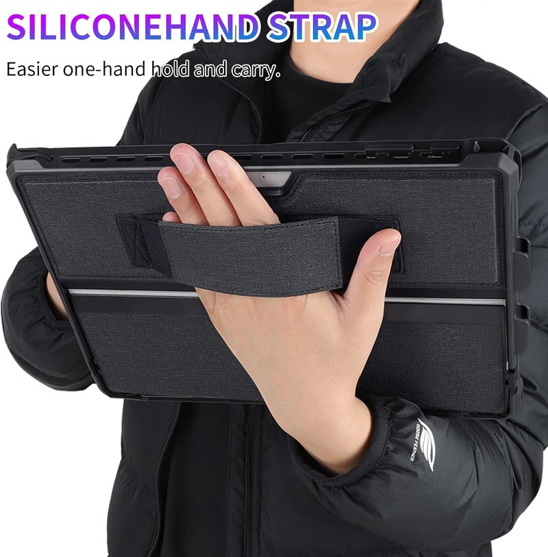 SSSÂ·GRGB Case for 12.3" Microsoft Surface Pro 7+/7/6/5/4/LTE Protective Rugged Cover Case, with Stylus Pen Holder and Hand Strap, Compatible with Type Cover Keyboard, Black - Image 3