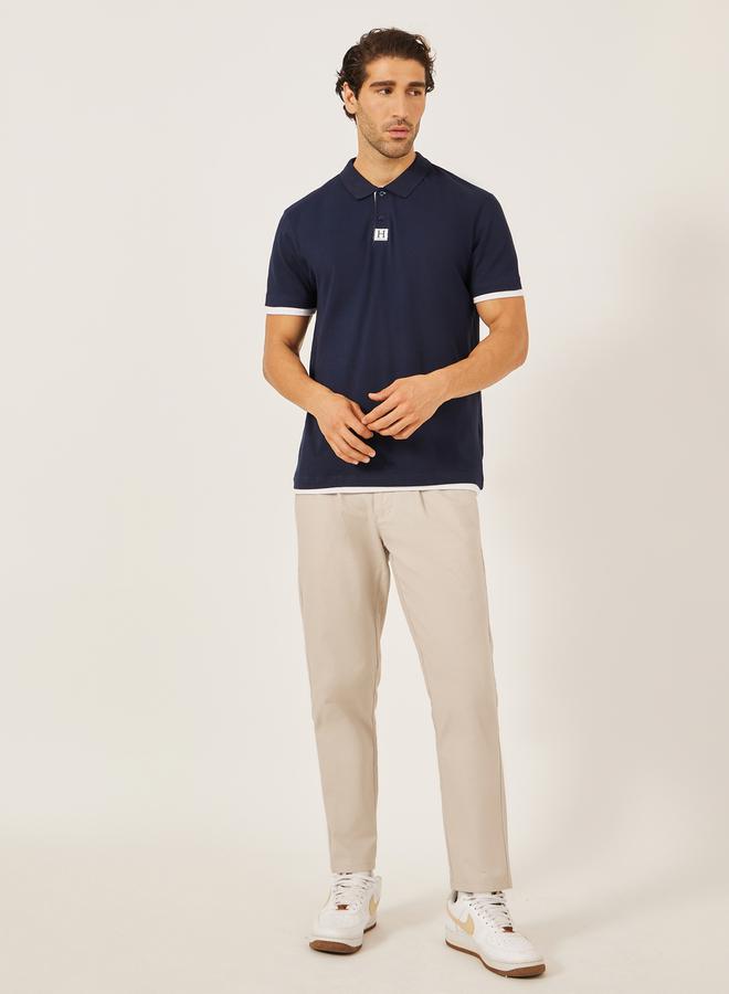 Styli Minimal Print Relaxed Fit Polo T-Shirt with Contrast Placket  - Image 2