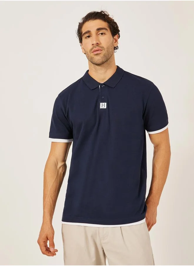 Styli Minimal Print Relaxed Fit Polo T-Shirt with Contrast Placket