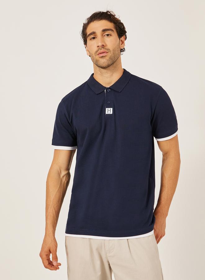 Styli Minimal Print Relaxed Fit Polo T-Shirt with Contrast Placket  - Image 1