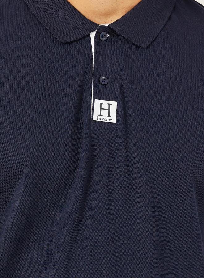 Styli Minimal Print Relaxed Fit Polo T-Shirt with Contrast Placket