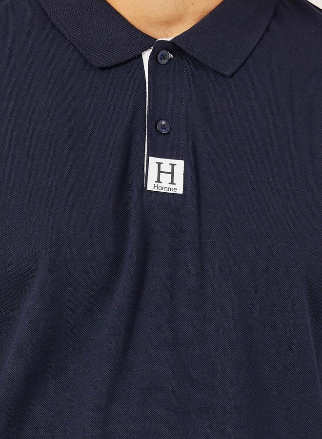 Styli Minimal Print Relaxed Fit Polo T-Shirt with Contrast Placket  - Image 3