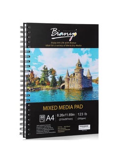 Bianyo Mixed Media Paper Pad A4 (8.26" X 11.69") 60 Sheets/Each 123 Lb/200 Gsm Pack Of 1 Pad Spiralbound Pad Ideal For Wet & Dry Media Like Art Marker Watercolor Acrylic Pastel Pencil  - Image 1