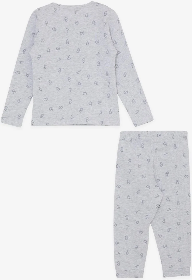 Macawi Breeze Girls & Boys Boy's Pajama Set, Number Patterned, 1.5-5 Years, Light Gray Melange