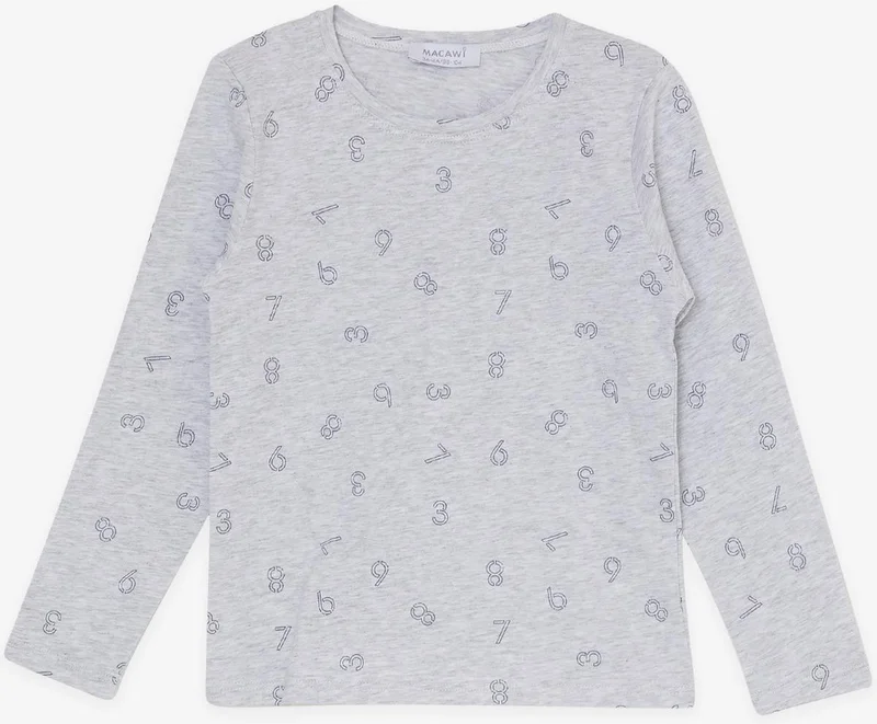 Macawi Breeze Girls & Boys Boy's Pajama Set, Number Patterned, 1.5-5 Years, Light Gray Melange