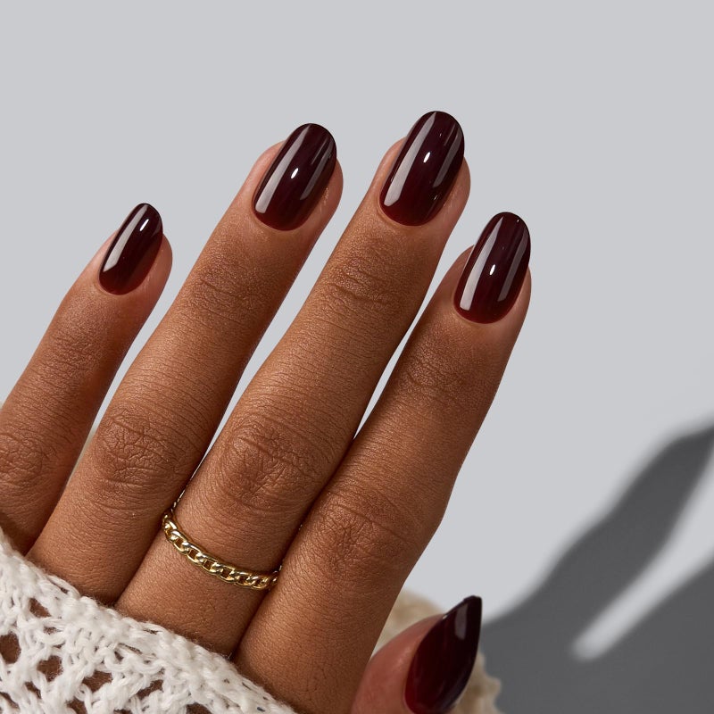 BTArtbox Press On Nails Short - Dark Red Press on Nails, Short Oval Fake Nails with Nail Glue, Fit Perfectly & Natural Reusable Stick on Nails in 16 Sizes Soft Gel Nail Kit, Coffee Bean - Image 4