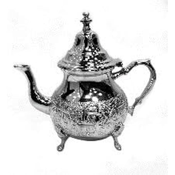 إبريق شاي مغربي مطلي بالفضة 4 إنش صغير الحجم