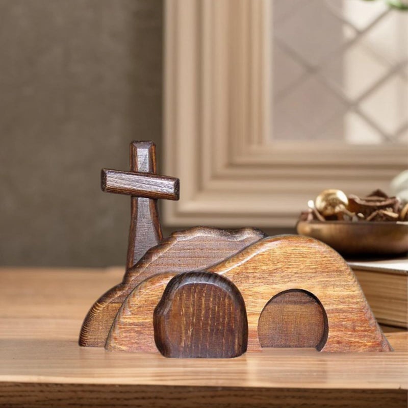 VINAER The Empty Tomb Easter Scene and Cross Decoration, Wooden Empty Tomb Easter Decor Jesus Tomb for Religious Home Office Desktop Decoration - Image 2