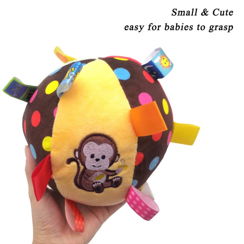 StoHua Baby Taggie Ball, Colorful Rattle Ball with Tags, Soft Plush Stuffed Animal Multi Sensory Toy for Early Educational, Ribbon Tag Toy for Baby Kids Toddlers Infants - Image 4