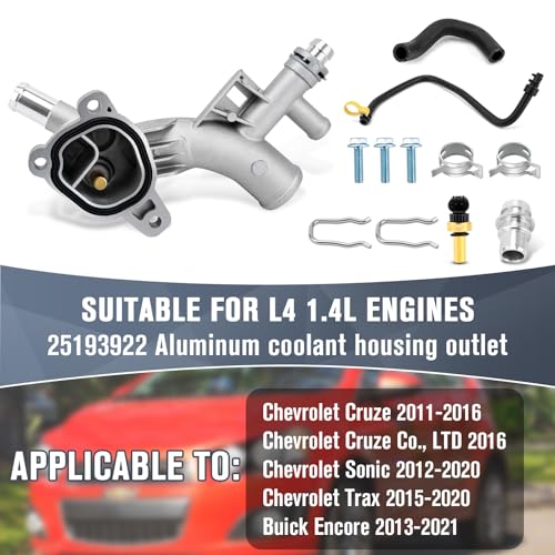 KAKO Upgraded 25193922 Aluminum Coolant Housing Water Outlet Compatible with 20112020 Chevrolet Cruze Sonic Trax Volt Buick Encore 14L Engine with Inlet Hose and Oil Cooler Hose Replace 13251447 902846 - Image 3