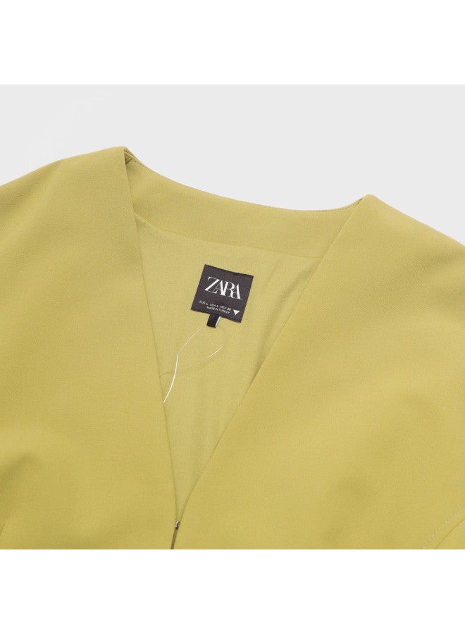 Zara women's Light Business Commute Belted V-neck Button-up Cropped Jacket (with Belt) - Image 4