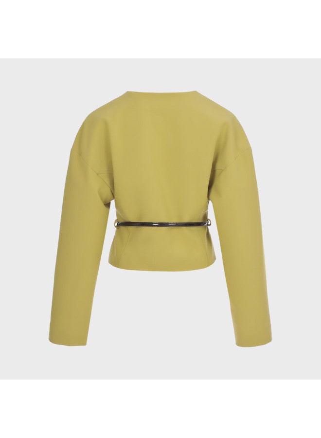 Zara women's Light Business Commute Belted V-neck Button-up Cropped Jacket (with Belt) - Image 3